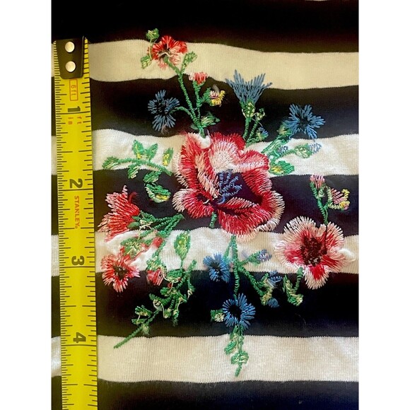 August Silk Striped Tee with Floral Embroidery Ruffled Sleeve - Picture 3 of 10